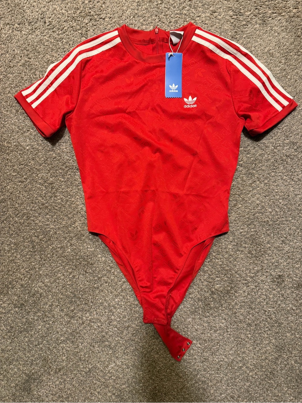 adidas Red Kids One-Piece Bodysuit with White 3-Stripes - Picture 1 of 7